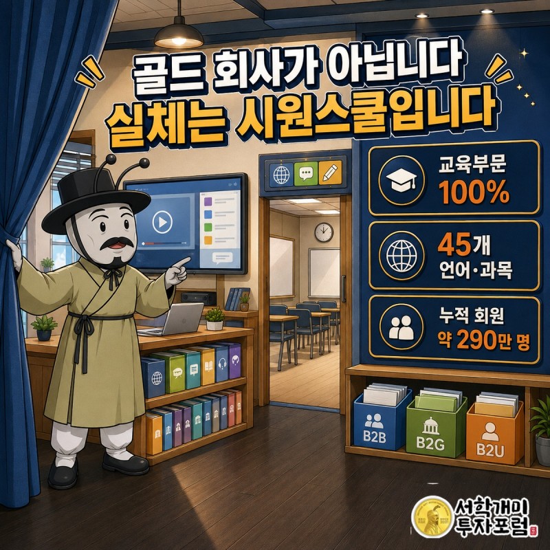 시원스쿨 온라인 강의와 어학원, 토킹클럽 프랜차이즈, 시원북스 출판으로 이어지는 골드앤에스 사업 구조