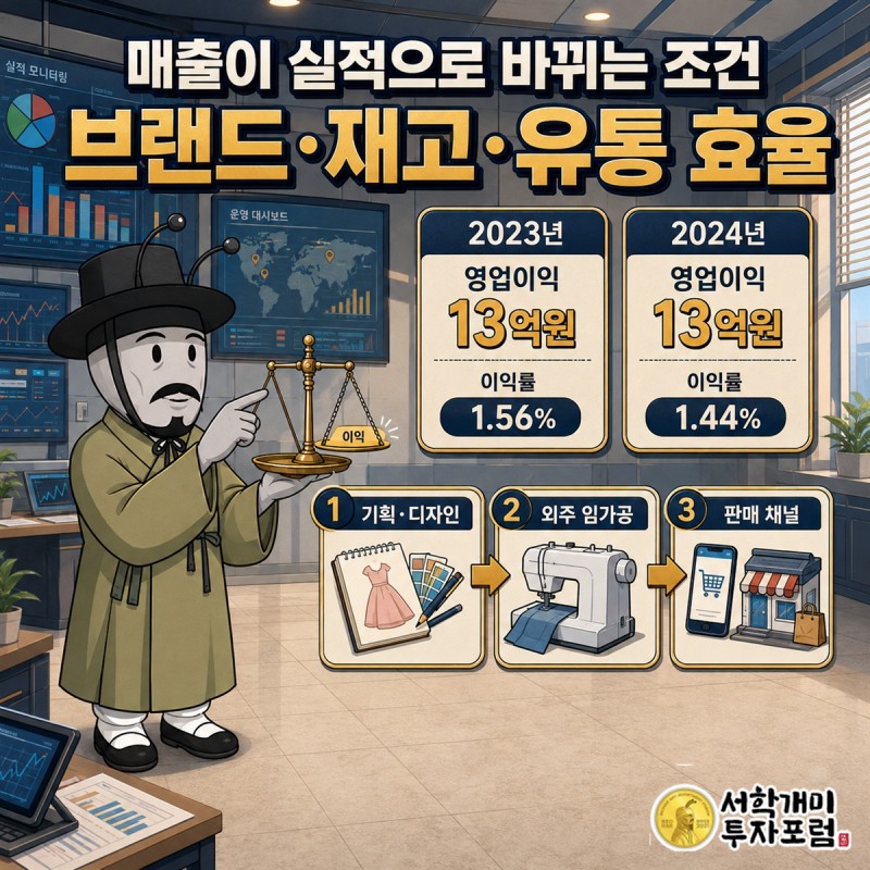 좋은사람들의 브랜드 매출 회복과 현금흐름 전환 조건을 보여주는 구조도