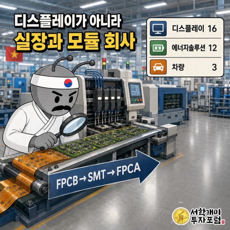디케이티의 폴더블 FPCA 본업과 차량용 무선충전기, ESS BMS 신사업을 저울로 비교한 그림