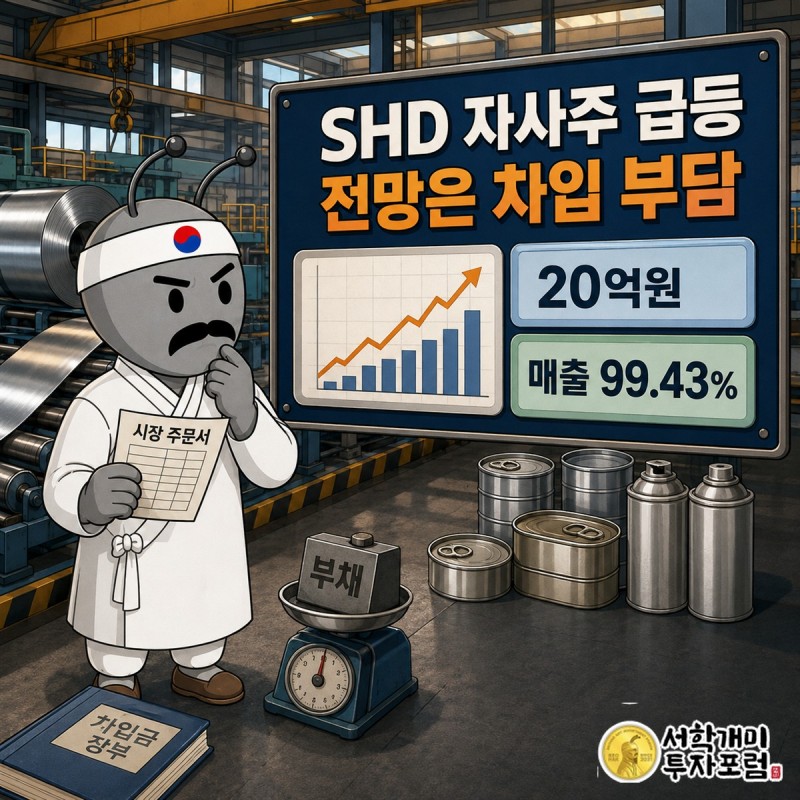SHD의 20억원 자사주 취득과 주석도금강판 사업 구조를 보여주는 표지