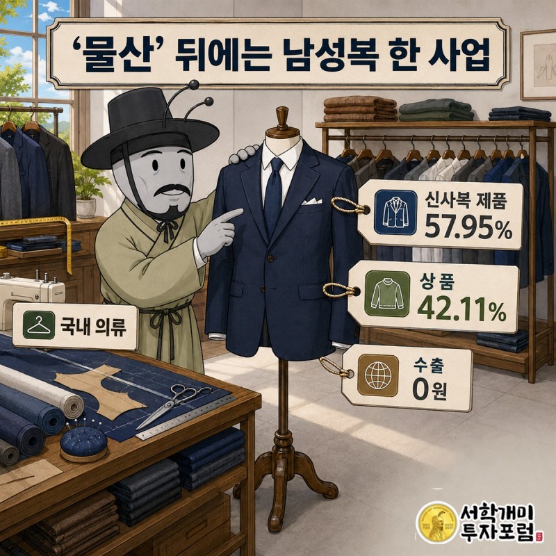 킨록앤더슨 남성복 매장과 제품 제조 58퍼센트 상품 유통 42퍼센트를 비교한 장면