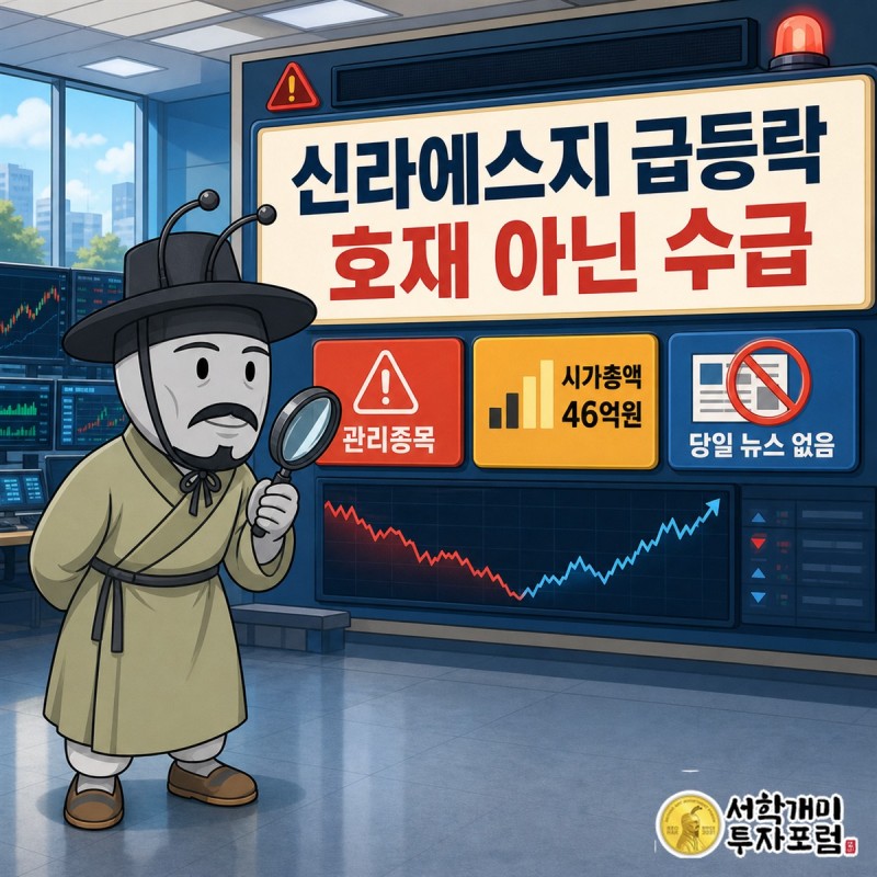 신라에스지의 관리종목 급등락과 식품 사업 구조를 보여주는 표지