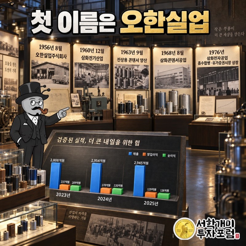 오한실업에서 삼화전기산업, 삼화콘덴서공업으로 이어진 1956년부터 1976년까지의 연혁 흐름