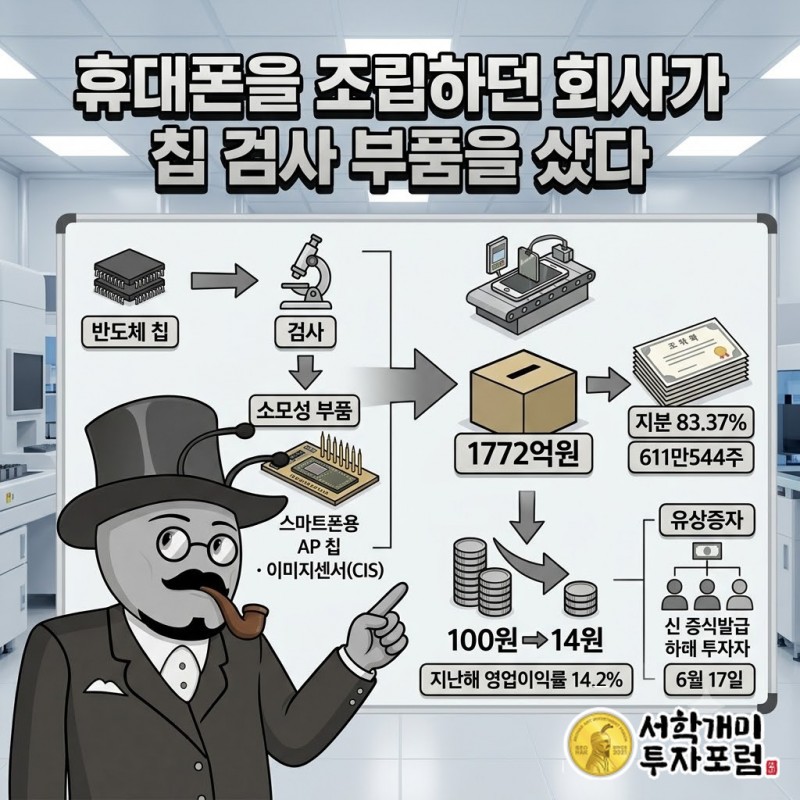 한솔테크닉스가 1772억원에 스마트폰 칩 검사용 프로브카드 회사 윌테크놀러지를 인수한 흐름