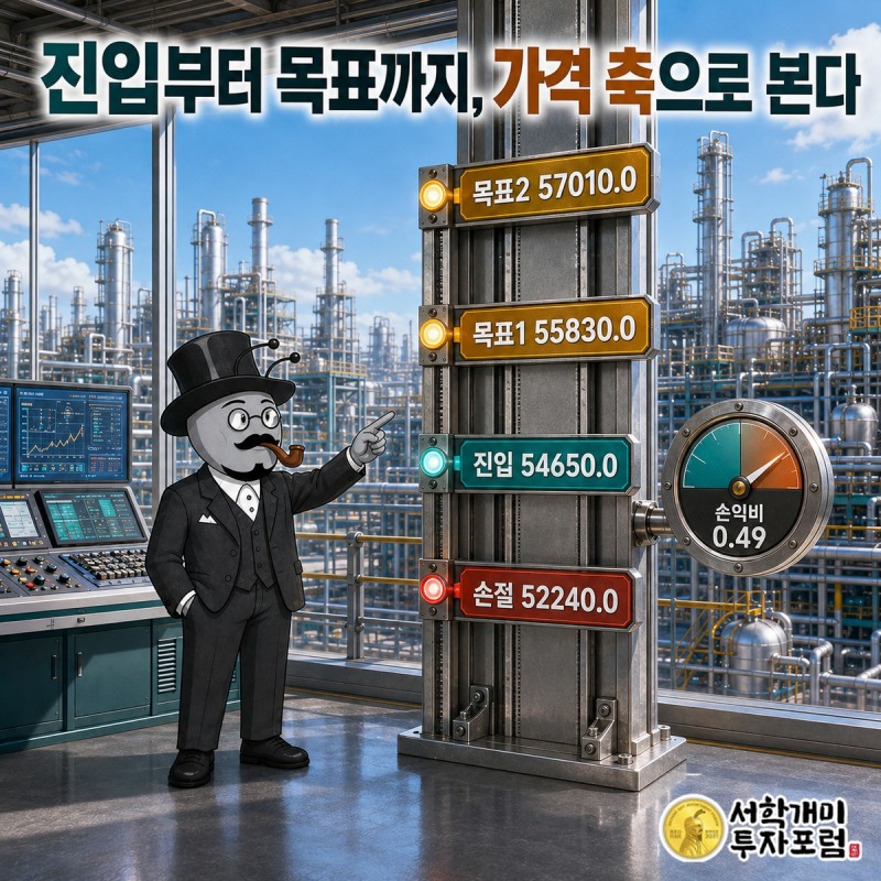KPX케미칼 진입  손절  목표1  목표2 을 표시한 가격 축