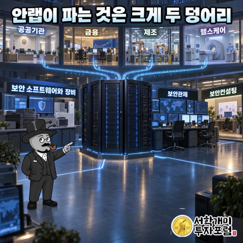 공공기관·금융·제조·헬스케어 고객이 안랩의 보안 소프트웨어와 보안관제 서비스에 돈을 내는 구조