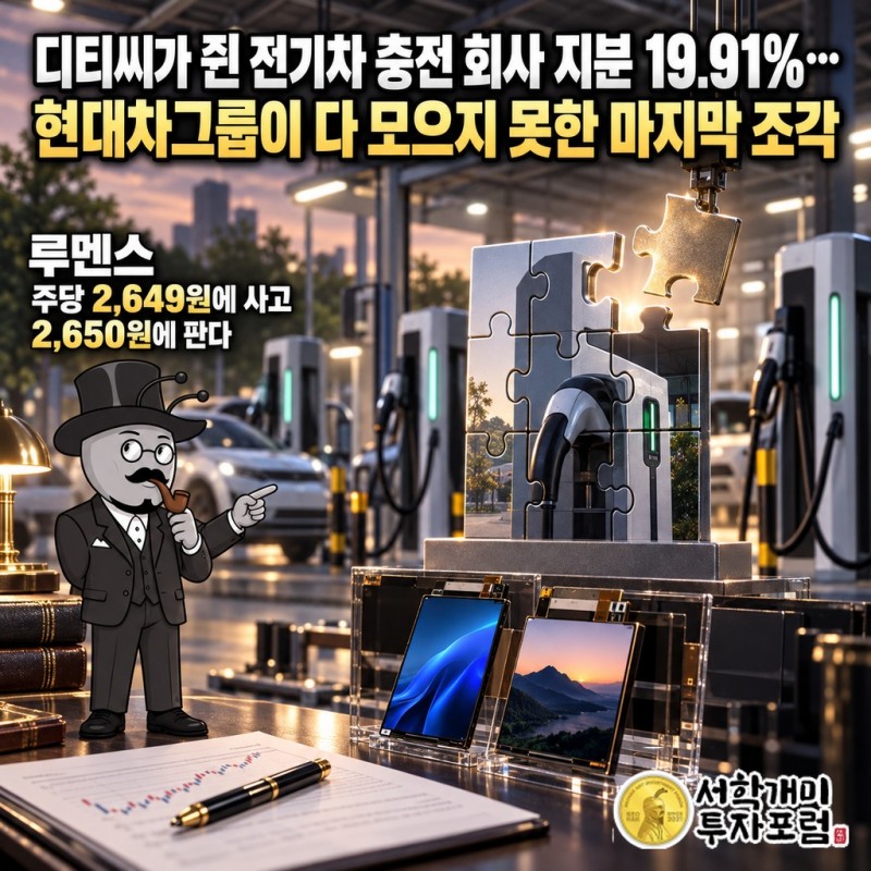 디티씨가 루멘스 지분을 주당 2,649원에 사들였다가 2,650원에 되파는 거래를 보여 주는 커버