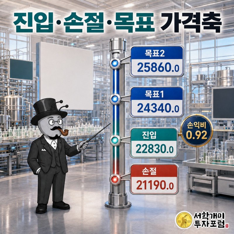 네오팜 진입  손절  목표1  목표2 을 표시한 가격 축