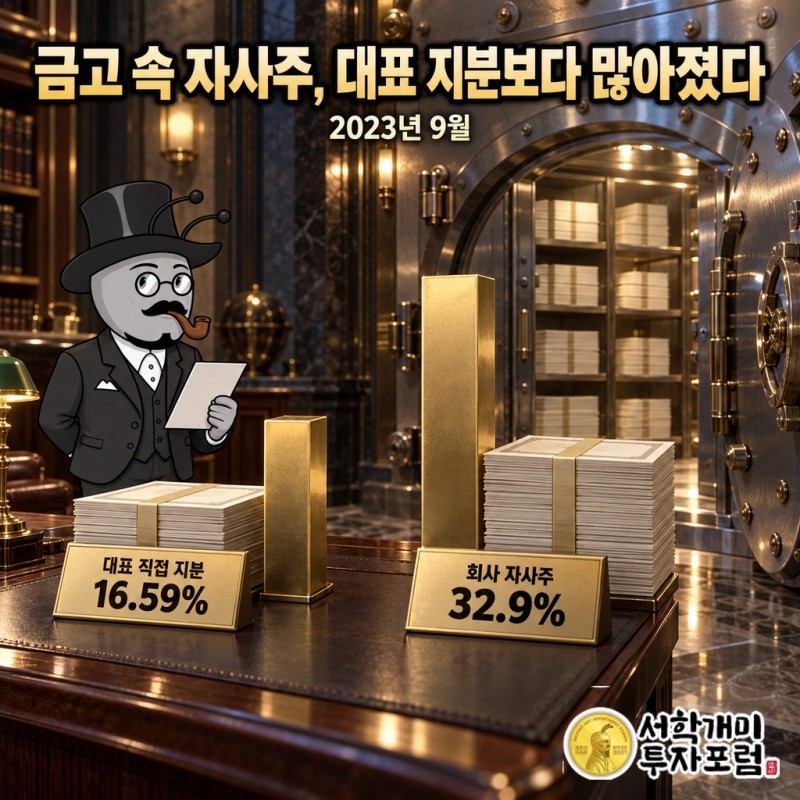 2023년 대표 직접 지분 16.59%와 회사 자사주 32.9%를 나란히 놓은 인포바인 지분 비교
