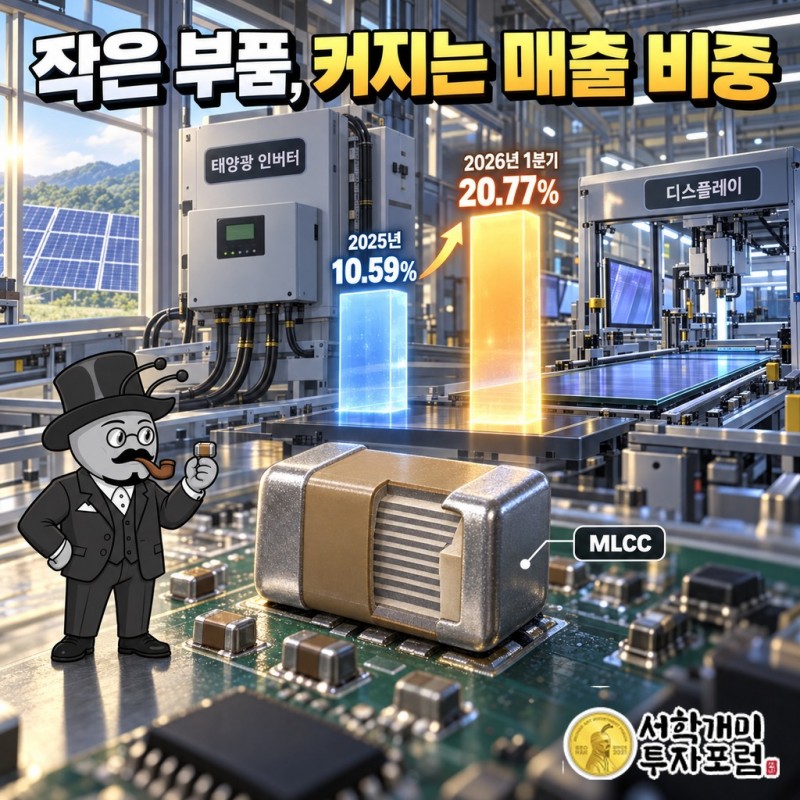 MLCC 매출 비중이 2025년 10.59%에서 2026년 1분기 20.77%로 커지고 태양광 인버터·디스플레이 업계로 공급되는 흐름
