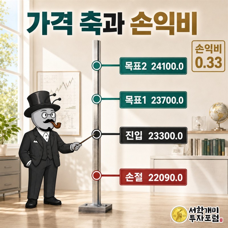 진입  손절  목표 과 을 표시한 가격 축