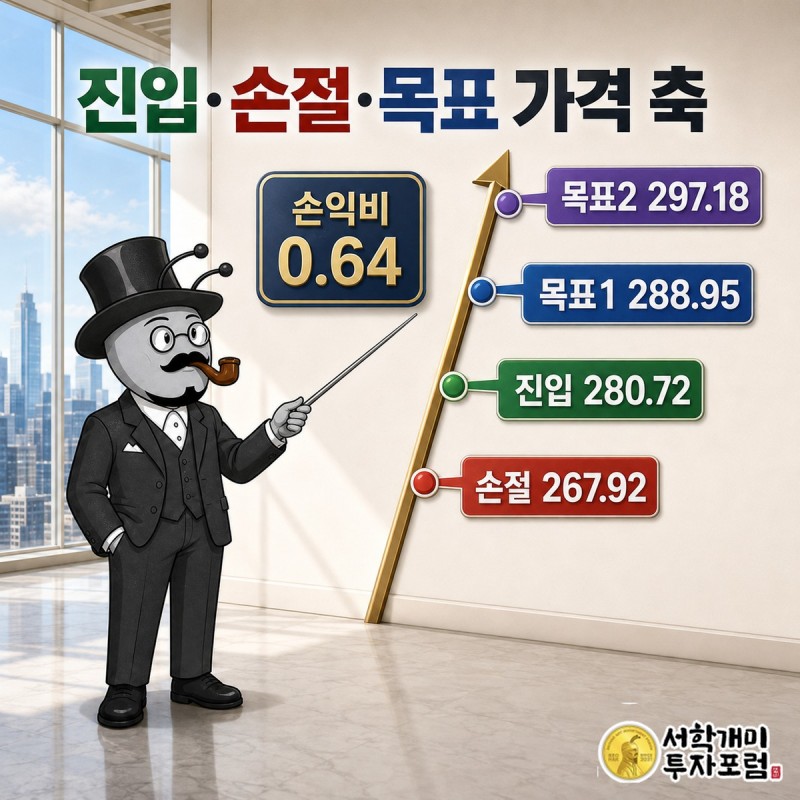 ADP 진입 , 손절 , 목표1 , 목표2 를 표시한 가격 축