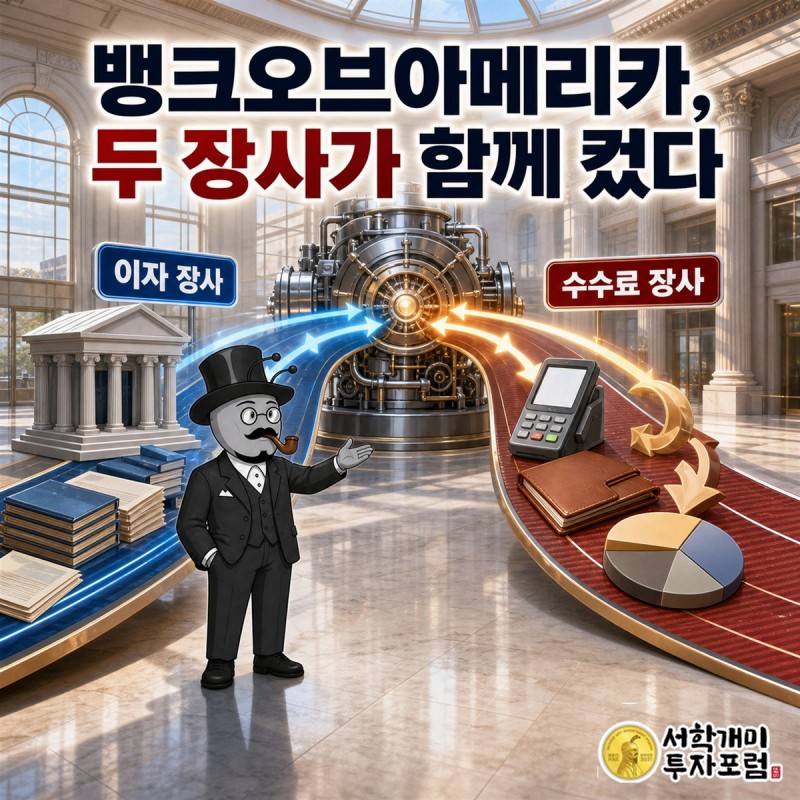 뱅크오브아메리카의 두 수익원이 함께 커지는 모습을 표현한 커버 일러스트