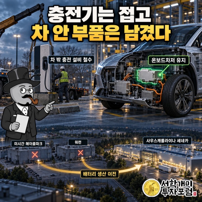 차 밖 충전 설비는 접고 차 안 온보드차저는 남긴 구분과 미시간 공장 2곳에서 사우스캐롤라이나 세네카로 옮긴 생산 경로