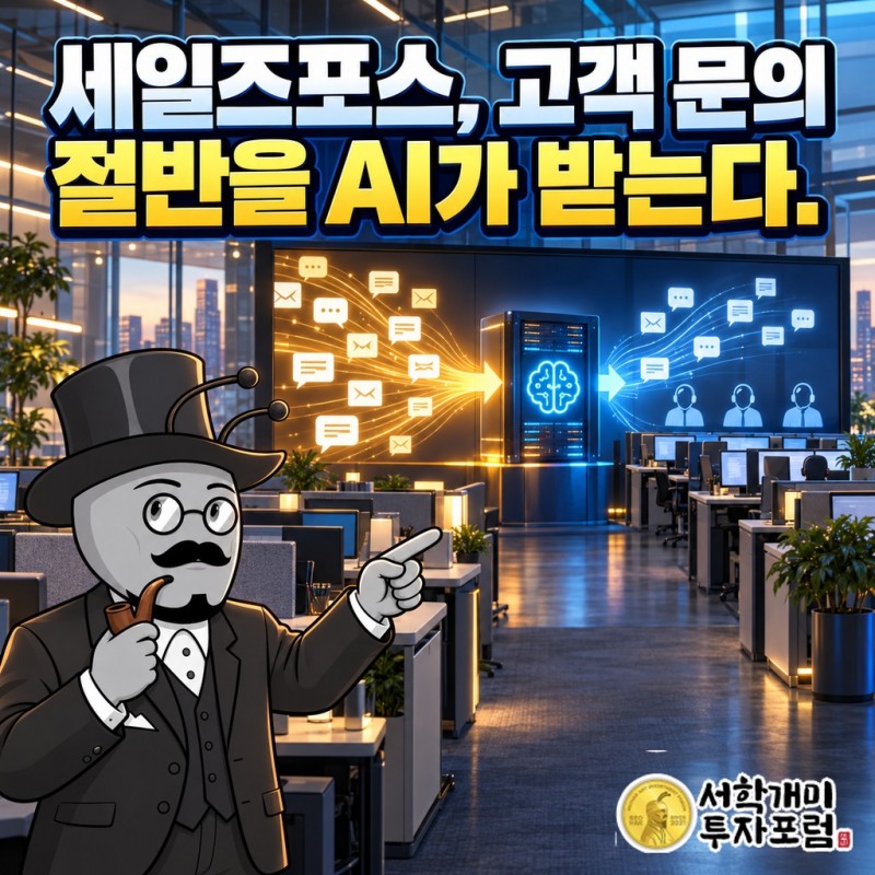 세일즈포스 고객센터에서 AI 에이전트가 고객 문의 절반을 받는 장면을 담은 표지