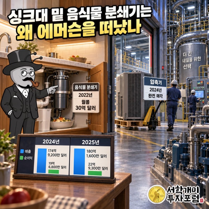 음식물 분쇄기 InSinkErator를 2022년 월풀에 30억 달러에 넘기고 압축기 Copeland도 2024년 정리한 흐름