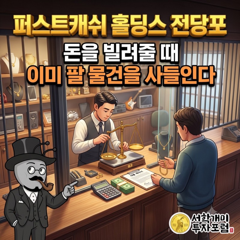 퍼스트캐쉬 전당포 창구에서 금목걸이 무게를 달아 대출 금액과 매입 원가를 함께 정하는 장면