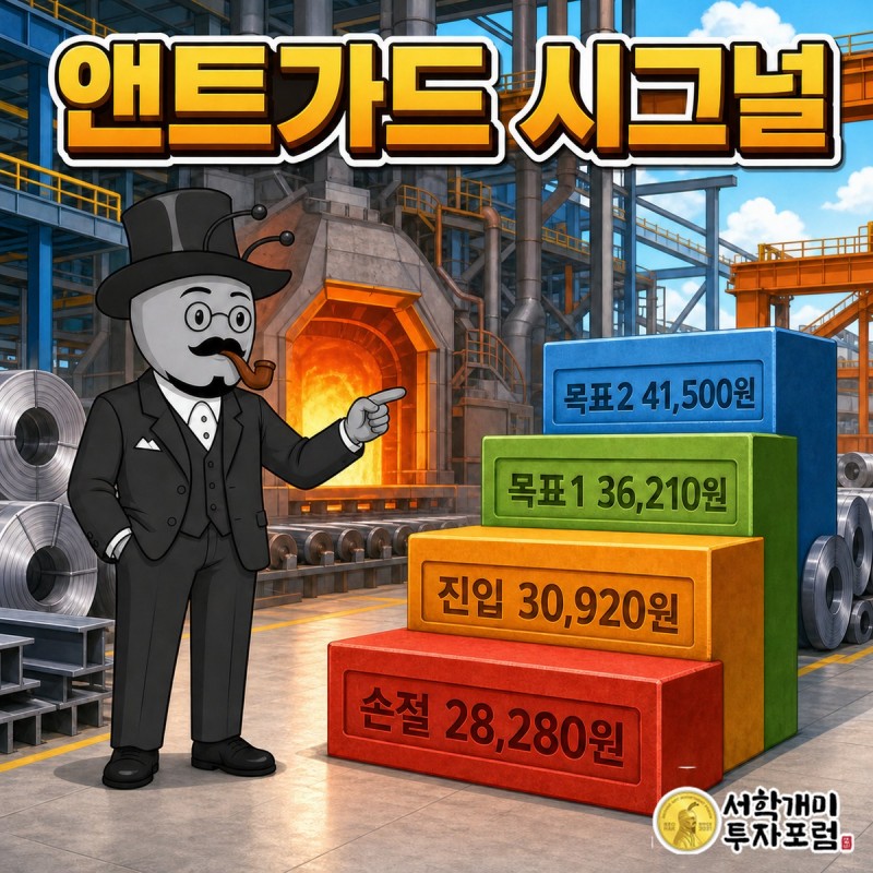 진입 , 손절 , 목표1 , 목표2 이 계단형으로 배치된 앤트가드 시그널 네 숫자