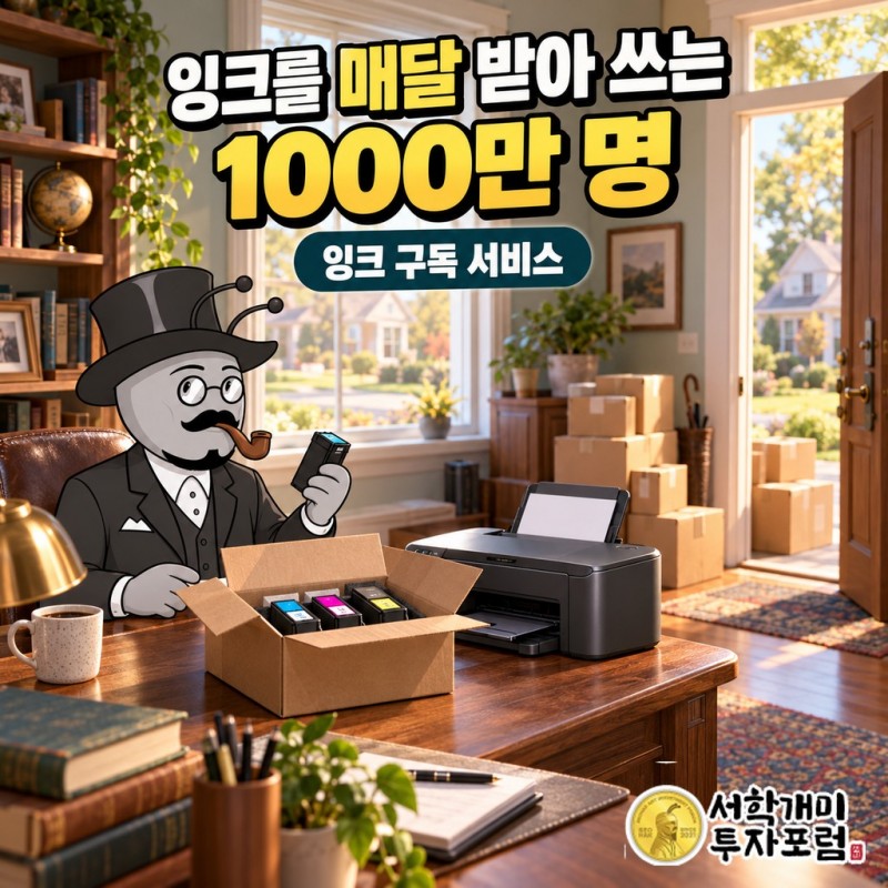 매달 집으로 잉크를 받아 쓰는 HP 인스턴트 잉크 구독 가입자 1000만 명을 나타낸 장면