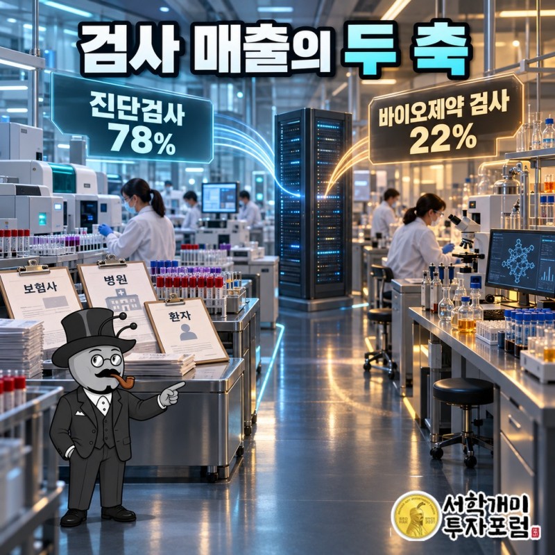 랩코프 매출 구조: 진단검사 78%와 바이오제약 검사 22%, 검사비를 내는 보험사·병원·환자