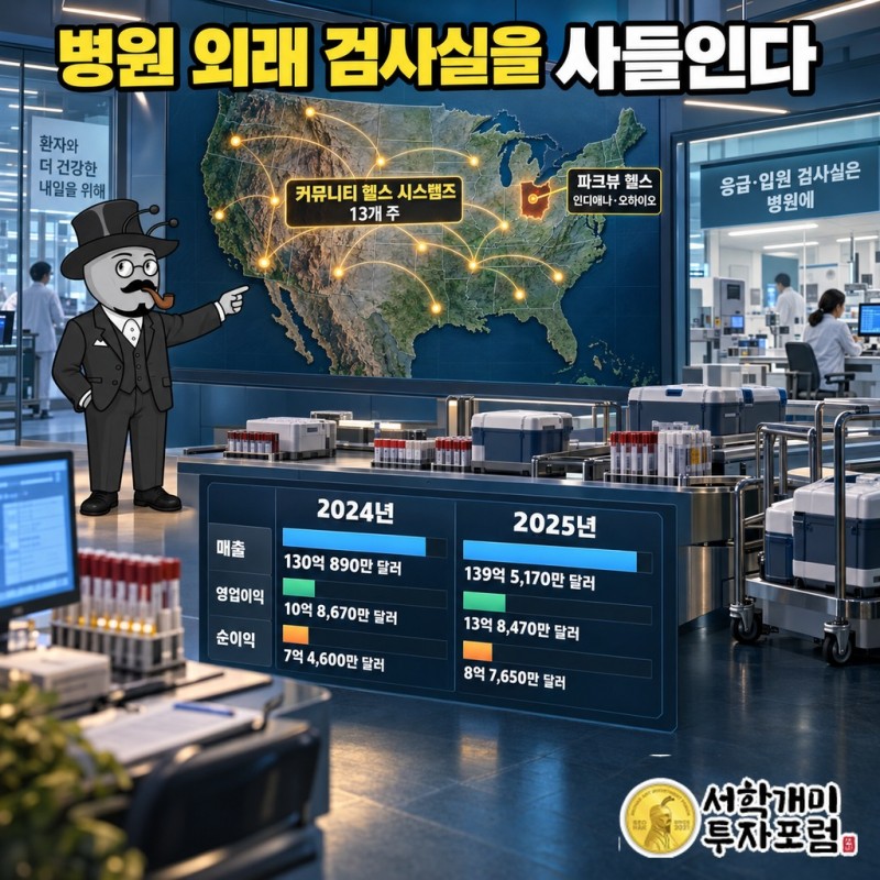 랩코프가 인수한 CHS 13개 주와 파크뷰 인디애나·오하이오 외래 검사실 지도