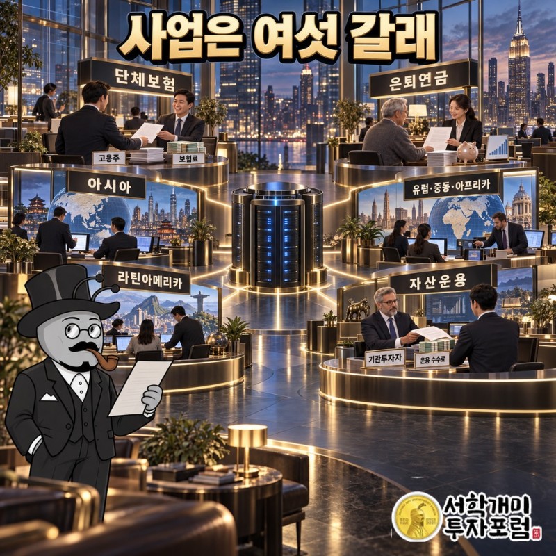 고용주는 단체보험료를, 기관투자자는 운용 수수료를 내는 메트라이프 여섯 개 사업 구조 도식