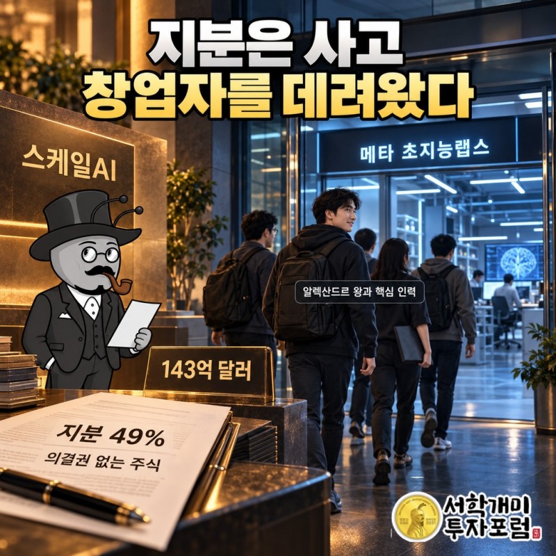 메타가 스케일AI 지분 49%를 의결권 없는 주식으로 사고 창업자와 핵심 인력을 메타 초지능랩스로 데려온 거래 구조