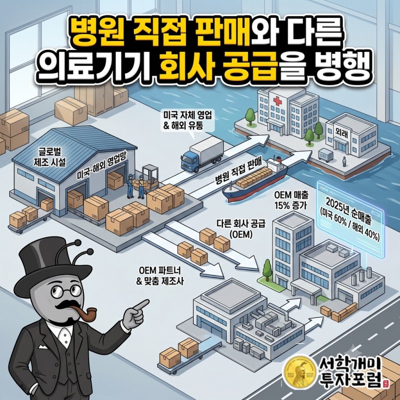 미국 자체 영업 조직과 해외 유통사를 통해 병원에 제품을 전달하는 메리트의 판매 경로