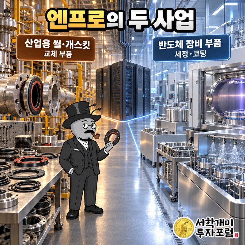 엔프로의 두 사업 구조: 산업용 씰·개스킷 교체 부품과 반도체 장비 부품 세정·코팅