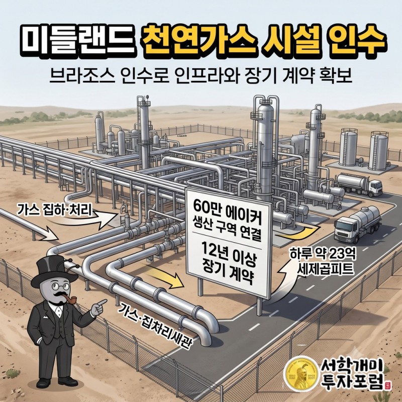 브라조스 인수로 확보한 미들랜드 분지의 천연가스 집하·처리 시설과 장기 계약의 연결