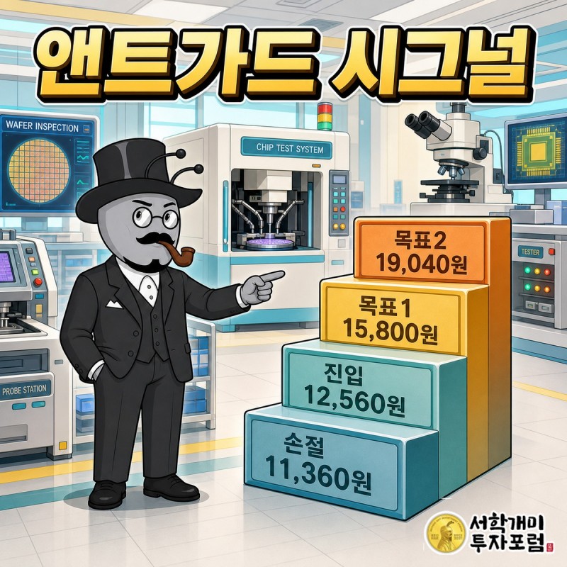 진입 , 손절 , 목표1 , 목표2 이 계단형으로 배치된 앤트가드 시그널 네 숫자