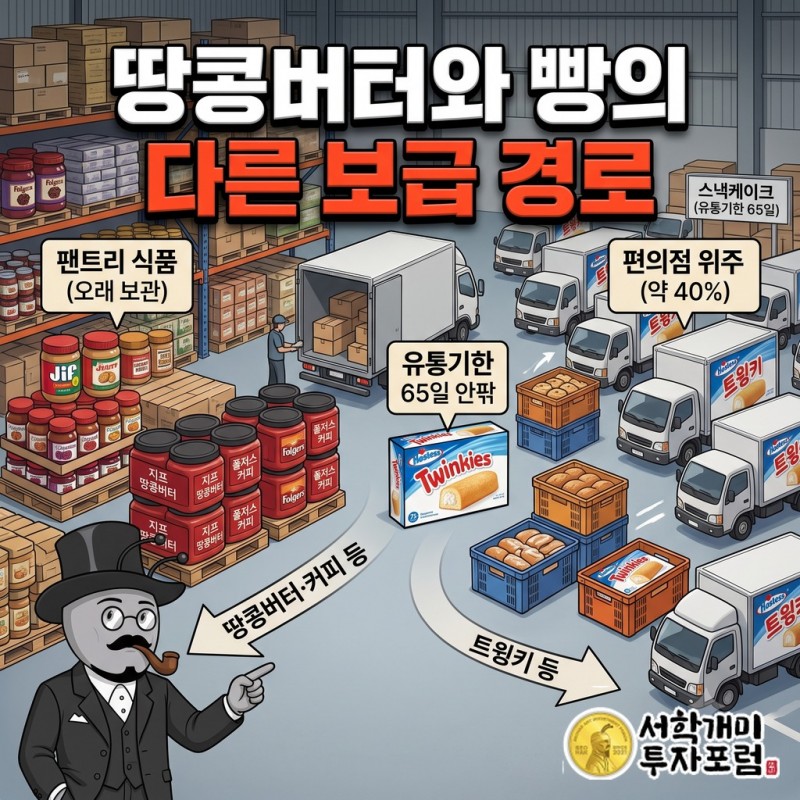유통기한 65일 안팎인 트윙키가 편의점 위주로 팔리며 팬트리 식품 공급망과 달랐던 장면