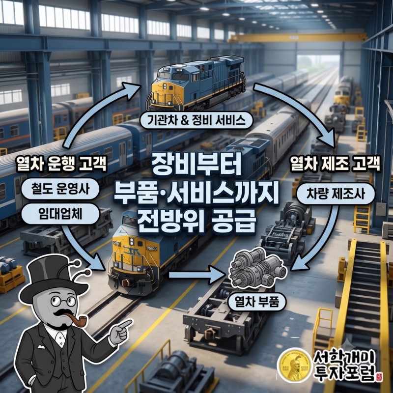 철도 운영사·차량 제조사·임대업체에 장비와 부품·서비스를 공급하는 회사 구조