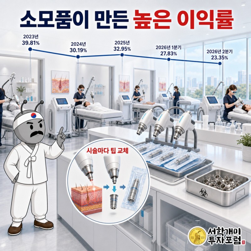 올리지오 RF 장비 44퍼센트, 레이저 31.4퍼센트, 소모품 팁 21.7퍼센트로 나뉜 매출 구성과 1분기 74억에서 2분기 103억으로 늘어난 팁 상자